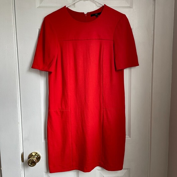 Tibi Red Orange Short Sleeve Shirt Shift Mini Dress - Picture 3 of 10
